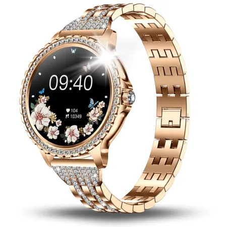 Smartwatch Zegarek Damski Angelo A58 złoty Cyrkonie Rozmowy Ciśnienie Menu PL